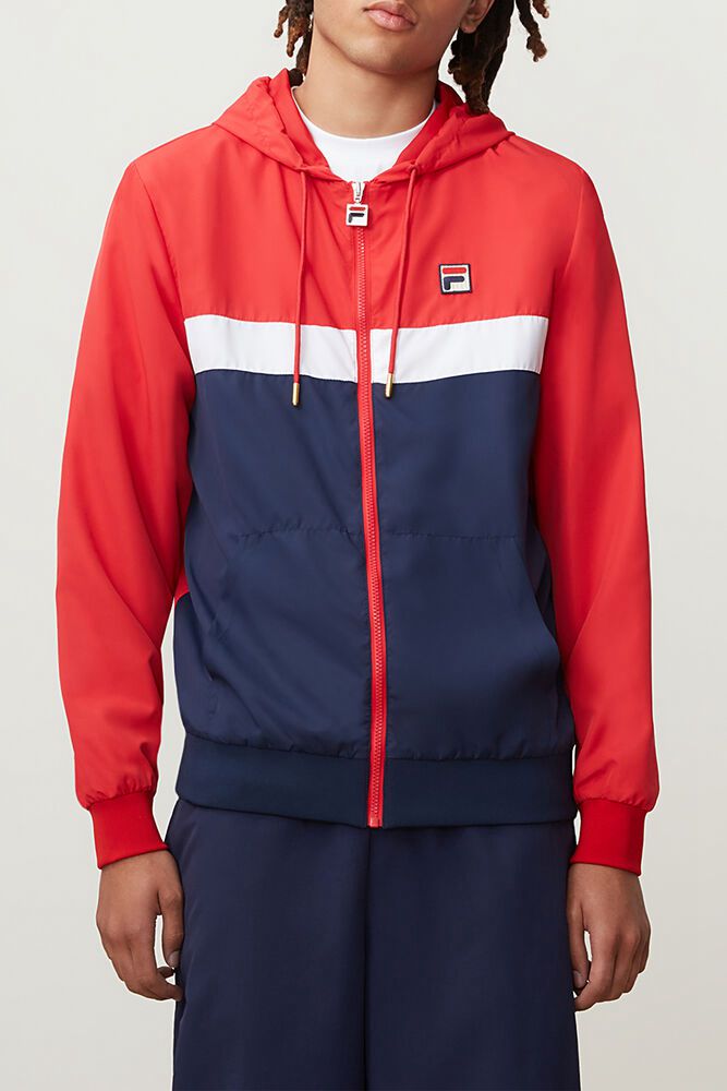 Fila Jacket Mens Red/Navy Ambrose Hooded Wind - Ireland 65078-ABKY